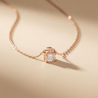 0.40CTW Emerald Cut Lab Grown Diamond Solitaire Pendant Necklace Rose Gold