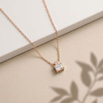 0.40CTW Emerald Cut Lab Grown Diamond Solitaire Pendant Necklace Rose Gold