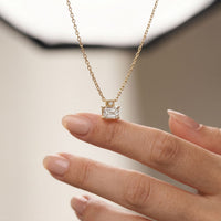 0.40CTW Emerald Cut Lab Grown Diamond Solitaire Pendant Necklace Gold