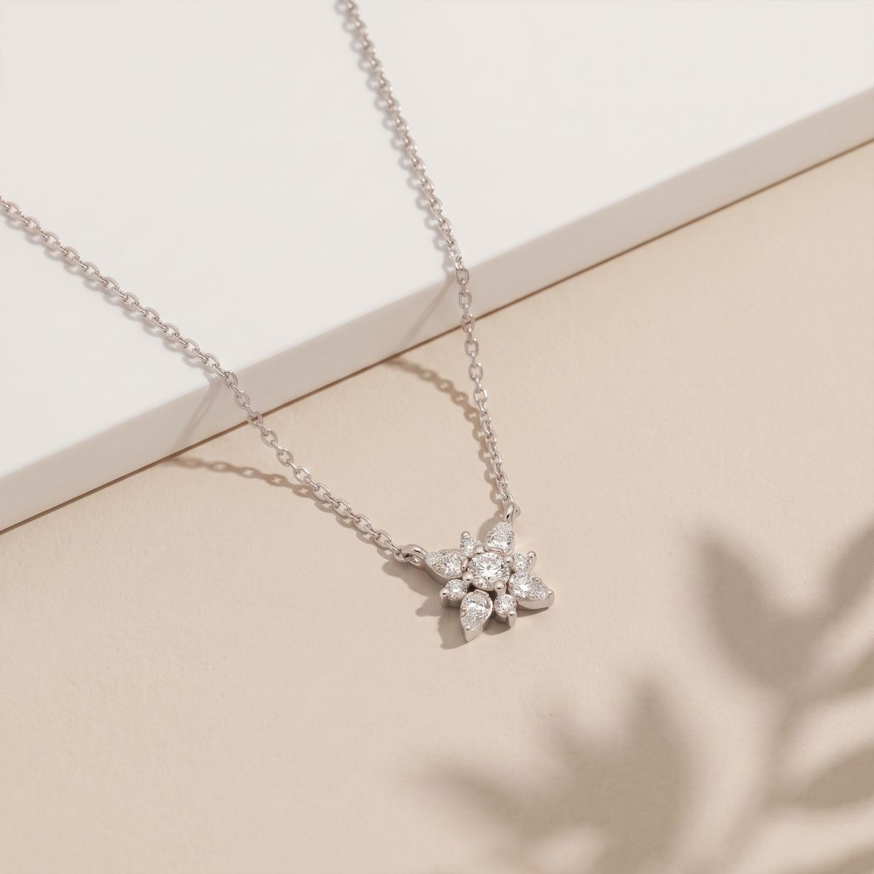 0.45CTW Round Cut Lab Grown Diamond Floral Pendant Necklace White