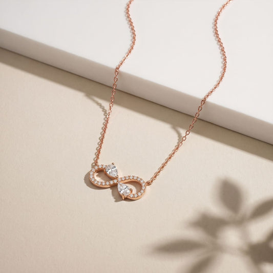 0.70CTW Pear Cut Lab Grown Diamond Infinity Pendant Necklace Rose Gold