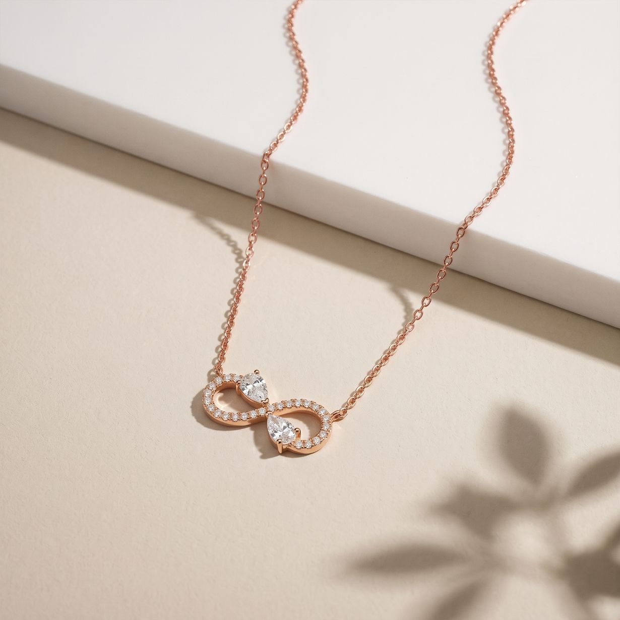 0.70CTW Pear Cut Lab Grown Diamond Infinity Pendant Necklace Rose Gold
