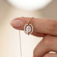 2.55CTW Oval Cut Lab Grown Diamond Floating Halo Pendant Necklace Rose Gold