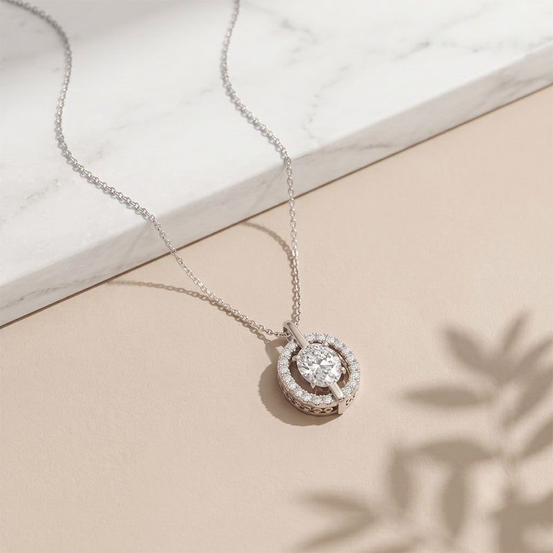 2.55CTW Oval Cut Lab Grown Diamond Floating Halo Pendant Necklace White