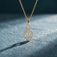 1.10CTW Pear Cut Lab Grown Diamond Infinity Drop Pendant Necklace Gold