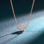 2.40CTW Round & Pear Cut Lab Grown Diamond Toi et Moi Halo Pendant Necklace Rose Gold