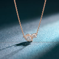 2.40CTW Round & Pear Cut Lab Grown Diamond Toi et Moi Halo Pendant Necklace Rose Gold
