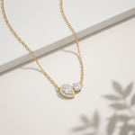 2.40CTW Round & Pear Cut Lab Grown Diamond Toi et Moi Halo Pendant Necklace Gold