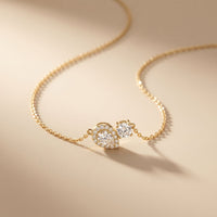 2.40CTW Round & Pear Cut Lab Grown Diamond Toi et Moi Halo Pendant Necklace Gold