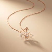 2.30CTW Round Cut Evil Eye Floral Lab Grown Diamond Pendant Necklace Rose Gold