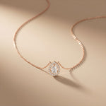 1.95CTW Pear Cut Lab Grown Diamond Halo Pendant Necklace Rose Gold