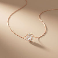 1.95CTW Pear Cut Lab Grown Diamond Halo Pendant Necklace Rose Gold