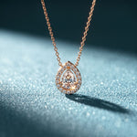 1.95CTW Pear Cut Lab Grown Diamond Halo Pendant Necklace Rose Gold