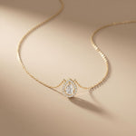 1.95CTW Pear Cut Lab Grown Diamond Halo Pendant Necklace Gold