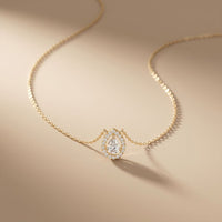 1.95CTW Pear Cut Lab Grown Diamond Halo Pendant Necklace Gold