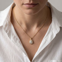 1.95CTW Pear Cut Lab Grown Diamond Halo Pendant Necklace Gold