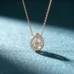 1.95CTW Pear Cut Lab Grown Diamond Halo Pendant Necklace Gold
