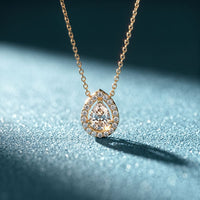 1.95CTW Pear Cut Lab Grown Diamond Halo Pendant Necklace Gold