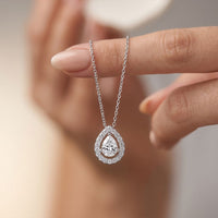 1.95CTW Pear Cut Lab Grown Diamond Halo Pendant Necklace White