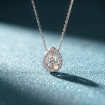 1.95CTW Pear Cut Lab Grown Diamond Halo Pendant Necklace White