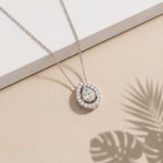 1.95CTW Pear Cut Lab Grown Diamond Halo Pendant Necklace White