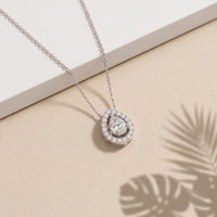 1.95CTW Pear Cut Lab Grown Diamond Halo Pendant Necklace White
