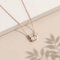 1.50CTW Mixed Cut Lab Grown Diamond Three Stone Cluster Pendant Necklace Rose Gold