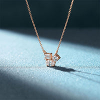 1.50CTW Mixed Cut Lab Grown Diamond Three Stone Cluster Pendant Necklace Rose Gold