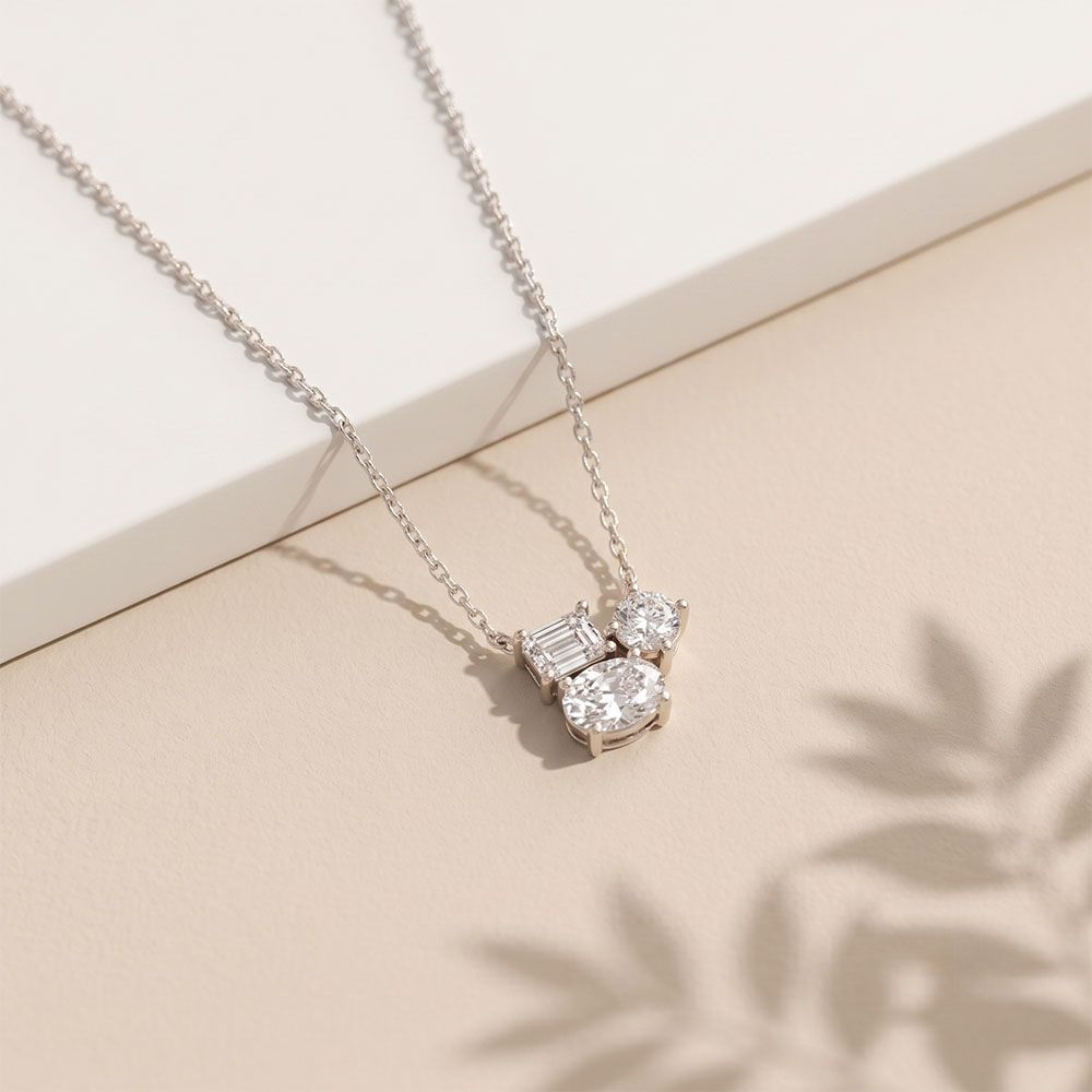 1.50CTW Mixed Cut Lab Grown Diamond Three Stone Cluster Pendant Necklace White