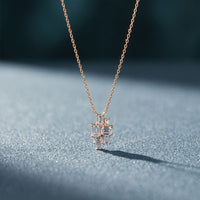 3.85CTW Emerald Cut Lab Grown Diamond Geometric Cluster Pendant Necklace Rose Gold
