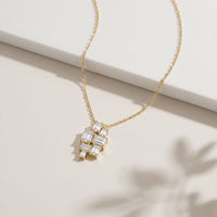 3.85CTW Emerald Cut Lab Grown Diamond Geometric Cluster Pendant Necklace Gold