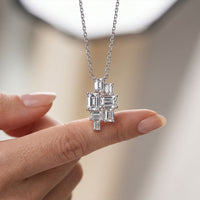 3.85CTW Emerald Cut Lab Grown Diamond Geometric Cluster Pendant Necklace White