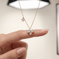 2.55CTW Princess Cut Lab Grown Diamond Three Stone Cluster Pendant Necklace Rose Gold
