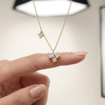 2.55CTW Princess Cut Lab Grown Diamond Three Stone Cluster Pendant Necklace Gold
