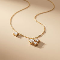 2.55CTW Princess Cut Lab Grown Diamond Three Stone Cluster Pendant Necklace Gold