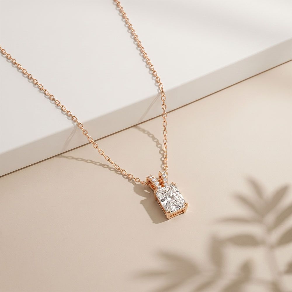 2.15CTW Radiant Cut Lab Grown Diamond Solitaire Pendant Necklace Rose Gold