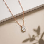 0.85CTW Pear Cut Lab Grown Diamond Halo Pendant Necklace Rose Gold