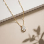 0.85CTW Pear Cut Lab Grown Diamond Halo Pendant Necklace Gold