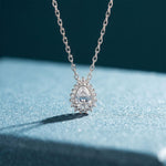 0.85CTW Pear Cut Lab Grown Diamond Halo Pendant Necklace White