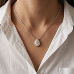 0.85CTW Pear Cut Lab Grown Diamond Halo Pendant Necklace White