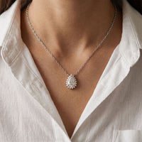 0.85CTW Pear Cut Lab Grown Diamond Halo Pendant Necklace White