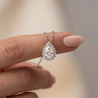 0.85CTW Pear Cut Lab Grown Diamond Halo Pendant Necklace White