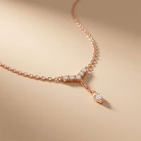 0.30CTW Round & Marquise Cut Lab Grown Diamond Drop Pendant Necklace Rose Gold