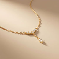 0.30CTW Round & Marquise Cut Lab Grown Diamond Drop Pendant Necklace Gold