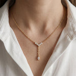 0.30CTW Round & Marquise Cut Lab Grown Diamond Drop Pendant Necklace Gold