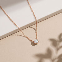 1CTW Round Cut Lab Grown Diamond Solitaire Pendant Necklace Rose Gold