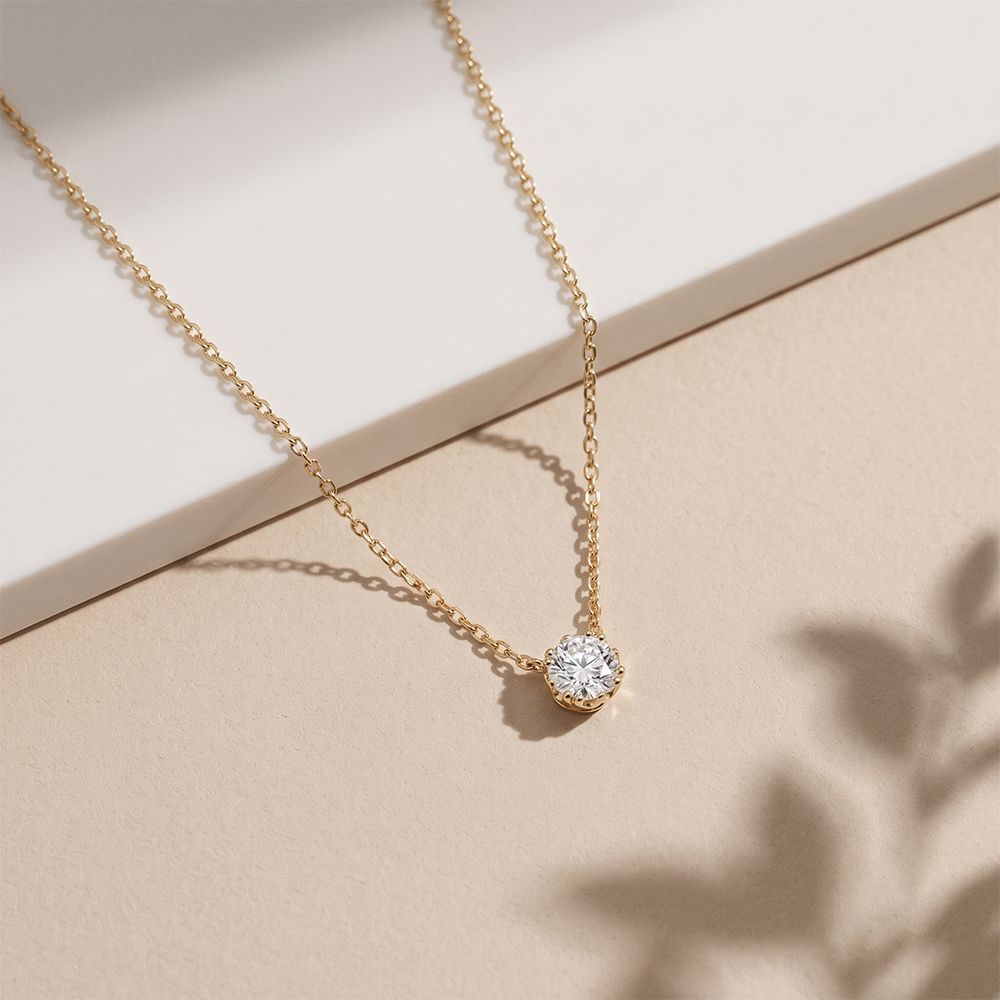 1CTW Round Cut Lab Grown Diamond Solitaire Pendant Necklace Gold