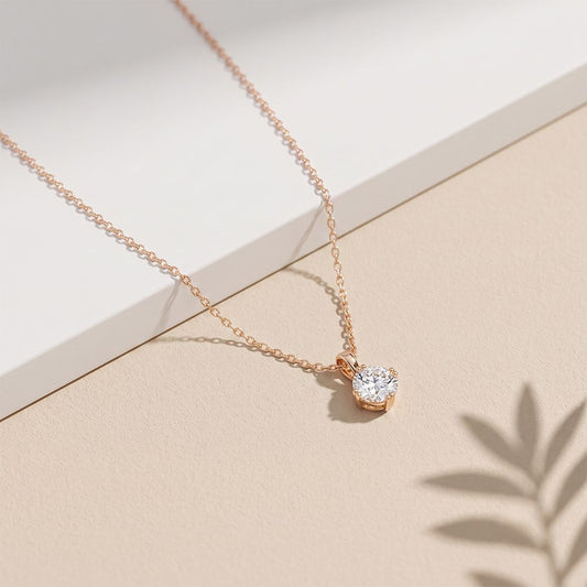1CTW Round Cut Lab Grown Diamond Solitaire Pendant Necklace For Women Rose Gold