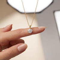 1CTW Round Cut Lab Grown Diamond Solitaire Pendant Necklace For Women Gold