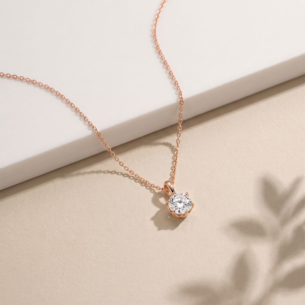 1CTW Round Cut Lab Grown Minimalist Diamond Solitaire Pendant Necklace Rose Gold